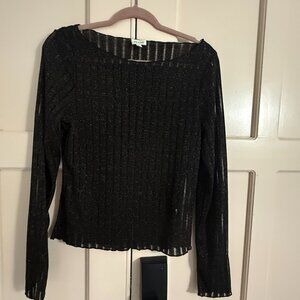 Anthropologie Pilcro Sheer Black Tee Shirt Size M